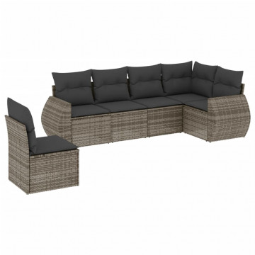 Set mobilier grădină cu perne, 6 piese, gri, poliratan - Img 2