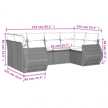 Set mobilier grădină cu perne, 6 piese, gri, poliratan - Img 3