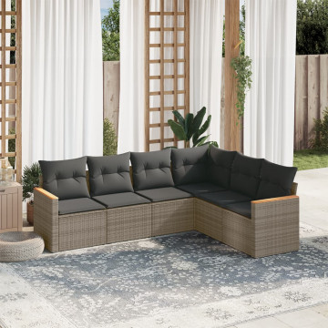 Set mobilier grădină cu perne, 6 piese, gri, poliratan - Img 1