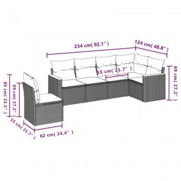 Set mobilier grădină cu perne, 6 piese, gri, poliratan - Img 6