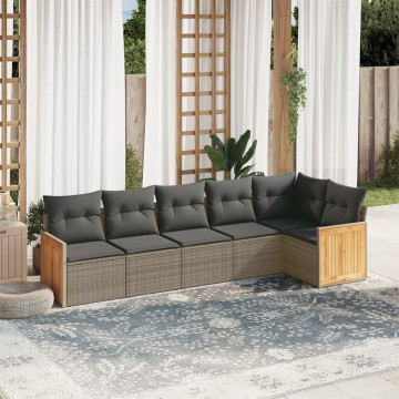 Set mobilier grădină cu perne, 6 piese, gri, poliratan - Img 1
