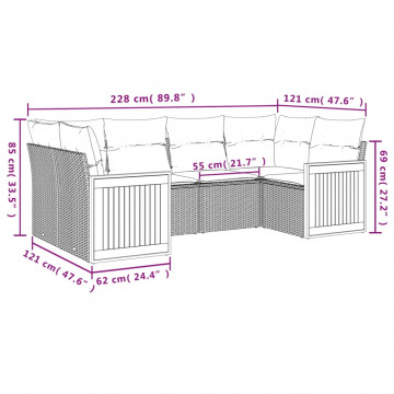 Set mobilier grădină cu perne, 6 piese, gri, poliratan - Img 6
