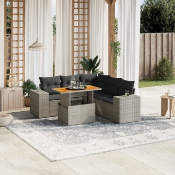 Set mobilier grădină cu perne, 6 piese, gri, poliratan - Img 1