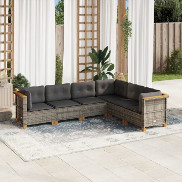 Set mobilier grădină cu perne, 6 piese, gri, poliratan - Img 1