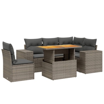 Set mobilier grădină cu perne, 6 piese, gri, poliratan - Img 2
