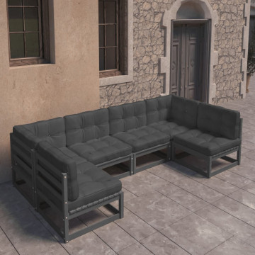 Set mobilier grădină cu perne, 6 piese, negru, lemn masiv pin - Img 1