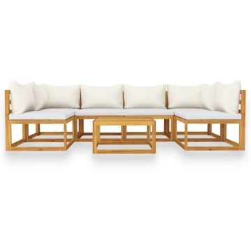 Set mobilier grădină cu perne, 7 piese, crem, lemn masiv acacia - Img 3