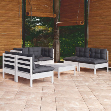 Set mobilier grădină cu perne, 7 piese, lemn masiv de pin - Img 1