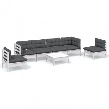 Set mobilier grădină cu perne, 7 piese, lemn masiv de pin - Img 2