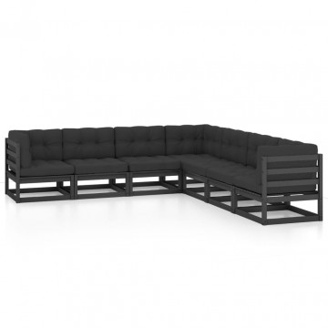 Set mobilier grădină cu perne, 7 piese, lemn masiv pin - Img 2