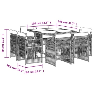 Set mobilier grădină cu perne, 9 piese, gri deschis, poliratan - Img 7