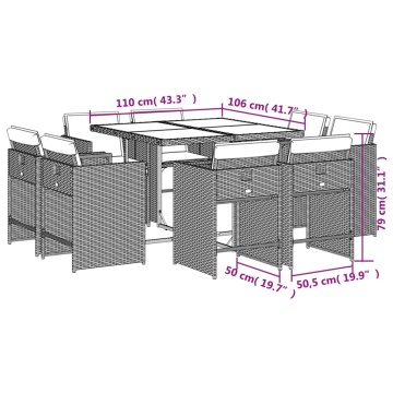 Set mobilier grădină cu perne, 9 piese, gri, poliratan - Img 7