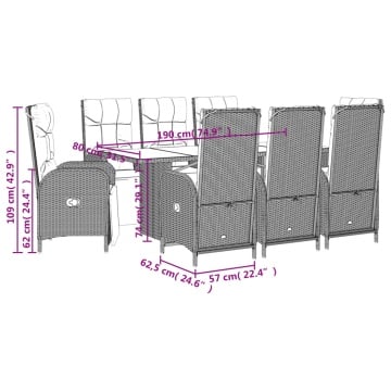 Set mobilier grădină cu perne, 9 piese, gri, poliratan - Img 6
