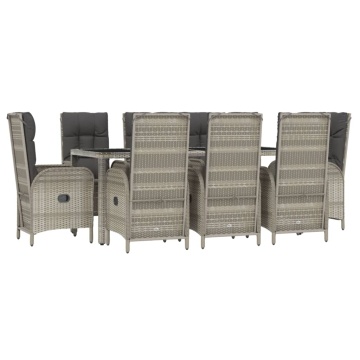 Set mobilier grădină cu perne, 9 piese, gri, poliratan - Img 3