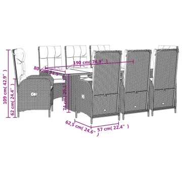 Set mobilier grădină cu perne, 9 piese, gri, poliratan - Img 6