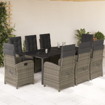 Set mobilier grădină cu perne, 9 piese, gri, poliratan - Img 1