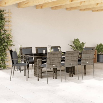 Set mobilier grădină cu perne, 9 piese, gri, poliratan - Img 1