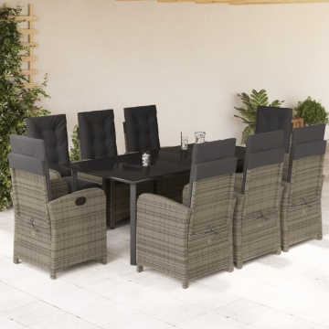 Set mobilier grădină cu perne, 9 piese, gri, poliratan - Img 1