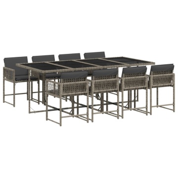 Set mobilier grădină cu perne, 9 piese, gri, poliratan - Img 2