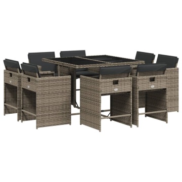 Set mobilier grădină cu perne, 9 piese, gri, poliratan - Img 2