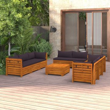 Set mobilier grădină cu perne, 9 piese, lemn masiv de acacia - Img 1