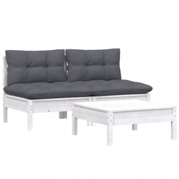 Set mobilier grădină cu perne, antracit, 3 piese, lemn de pin - Img 3