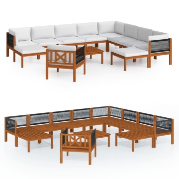 Set mobilier grădină cu perne crem, 12 piese, lemn masiv acacia - Img 2