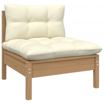 Set mobilier grădină cu perne crem, 3 piese, lemn masiv de pin - Img 3