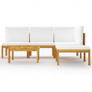 Set mobilier grădină cu perne, crem, 6 piese, lemn masiv acacia - Img 2