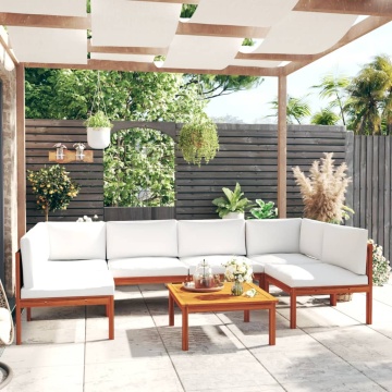 Set mobilier grădină cu perne, crem, 7 piese, lemn masiv acacia - Img 1