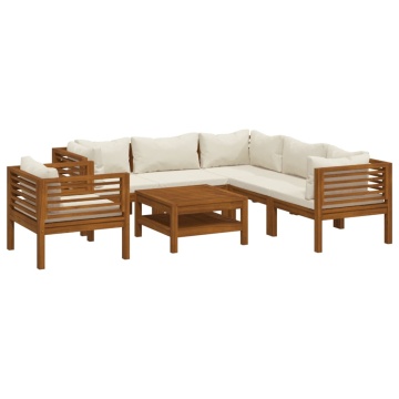 Set mobilier grădină cu perne crem, 7 piese, lemn masiv acacia - Img 2