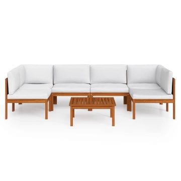 Set mobilier grădină cu perne, crem, 7 piese, lemn masiv acacia - Img 3