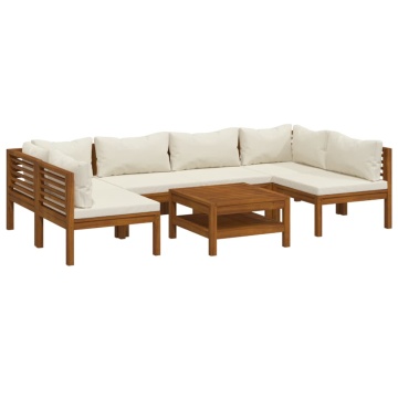 Set mobilier grădină cu perne crem, 7 piese, lemn masiv acacia - Img 2
