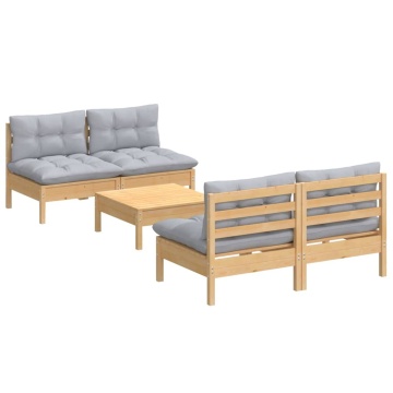 Set mobilier grădină cu perne gri, 5 piese, lemn masiv de pin - Img 3