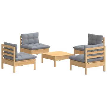 Set mobilier grădină cu perne gri, 5 piese, lemn masiv de pin - Img 3