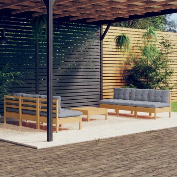 Set mobilier grădină cu perne gri, 7 piese, lemn masiv de pin - Img 1