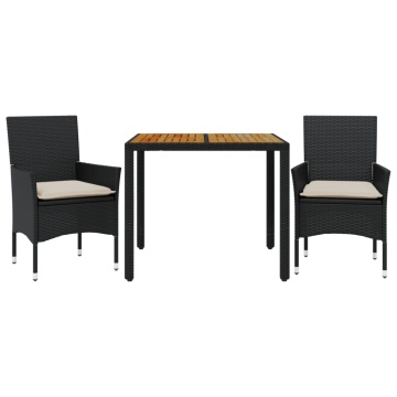 Set mobilier grădină perne 3 piese negru poliratan/lemn acacia - Img 2