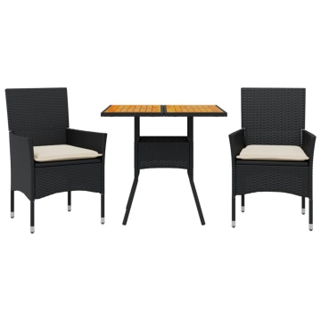 Set mobilier grădină perne 3 piese negru poliratan/lemn acacia - Img 2