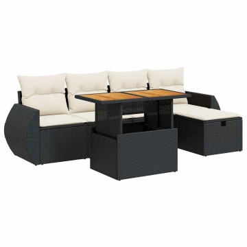 Set mobilier grădină perne 6 piese negru poliratan/lemn acacia - Img 2