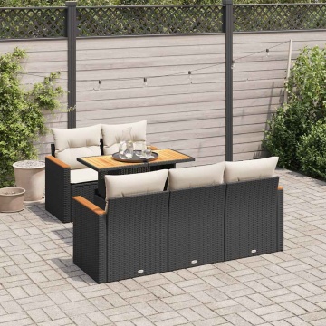 Set mobilier grădină perne 6 piese negru poliratan/lemn acacia - Img 1