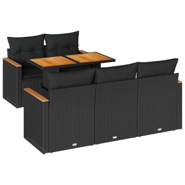 Set mobilier grădină perne 6 piese negru poliratan/lemn acacia - Img 2