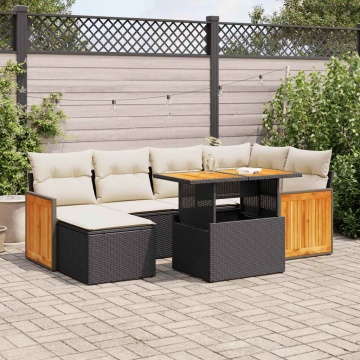 Set mobilier grădină perne 8 piese negru, poliratan/lemn acacia - Img 1