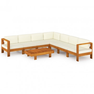 Set mobilier grădină perne alb crem, 8 piese, lemn masiv acacia - Img 2