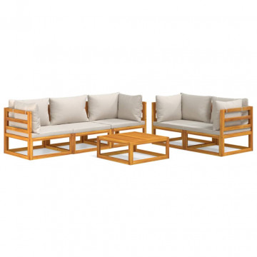 Set mobilier grădină, perne gri deschis, 6 piese, lemn masiv - Img 2