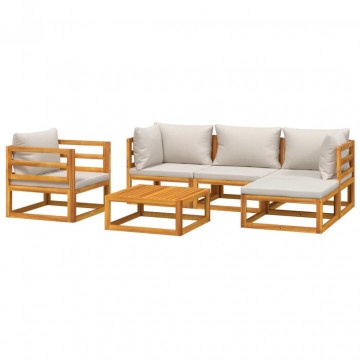 Set mobilier grădină, perne gri deschis, 6 piese, lemn masiv - Img 3