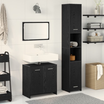 Set Mobilier pentru Baie 3 Piese Stejar Negru Lemn Prelucrat - Img 1