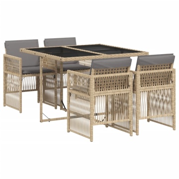 Set mobilier pentru grădină, 5 piese, cu perne, bej, poliratan - Img 2