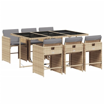 Set mobilier pentru grădină, 7 piese, cu perne, bej, poliratan - Img 2