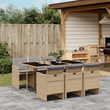 Set mobilier pentru grădină, 7 piese, cu perne, bej, poliratan - Img 1