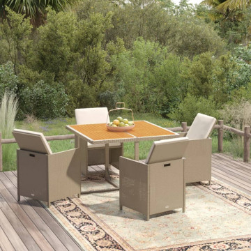 Set mobilier pentru grădină cu perne, 5 piese, bej, poliratan - Img 1
